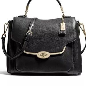 Coach Black Pebbled Leather Turnlock Flap Satchel Crossbody $398 Retail
